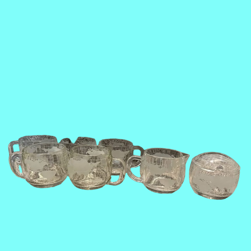 Vintage 1970s Nestle Eched Glass World Coffee set